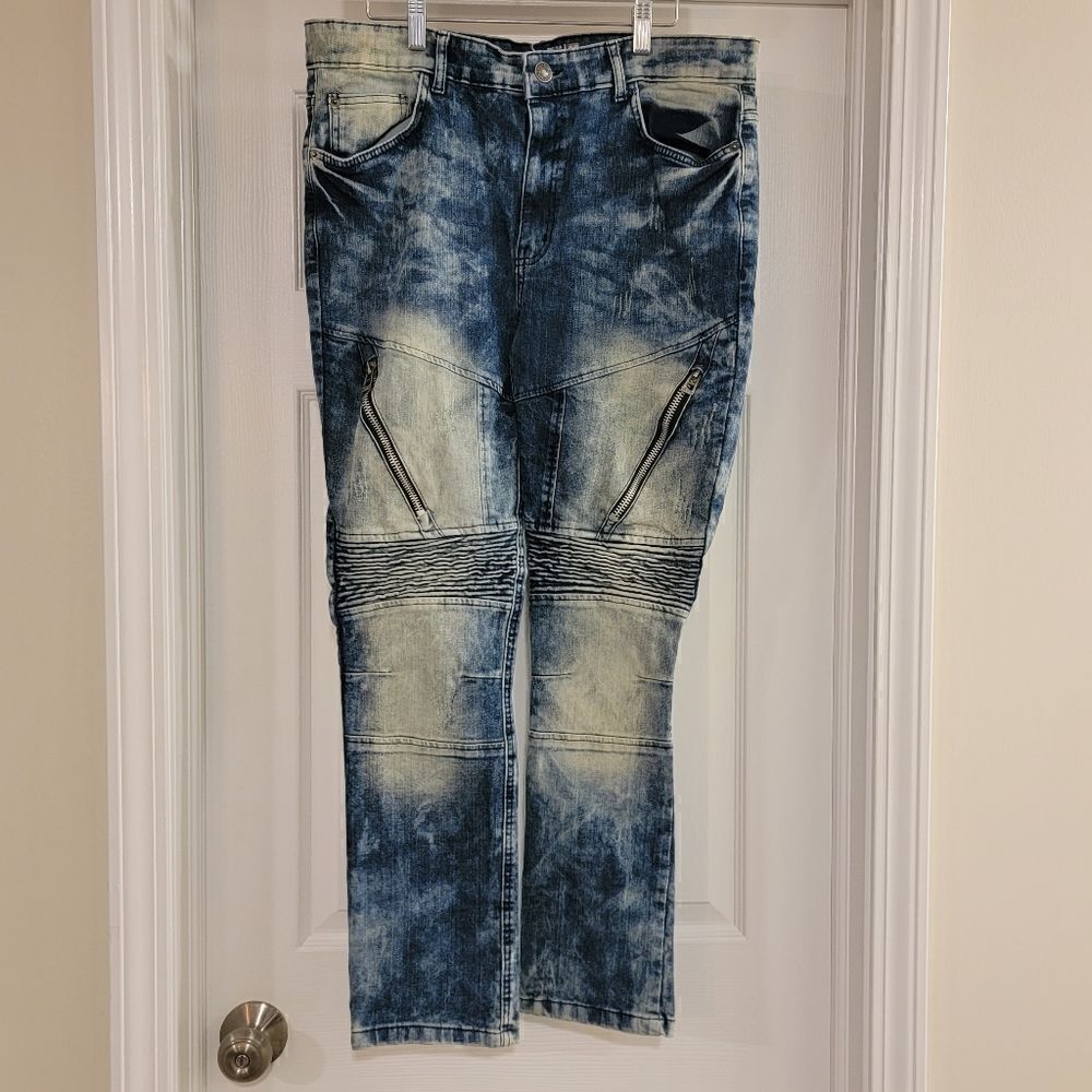 Lion Dynasty Jeans moto distressed zipper  size 36 slim